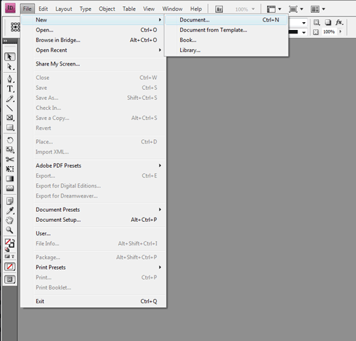 InDesign New Document